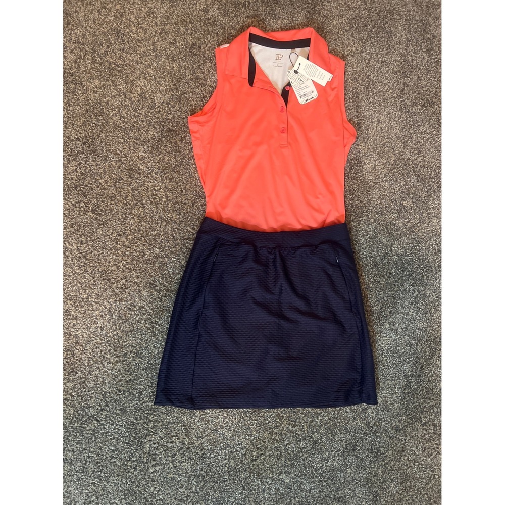Set - EP Pro Sleeveless Golf Polo Melon/Navy & Tail Navy Skort Women's S NWT